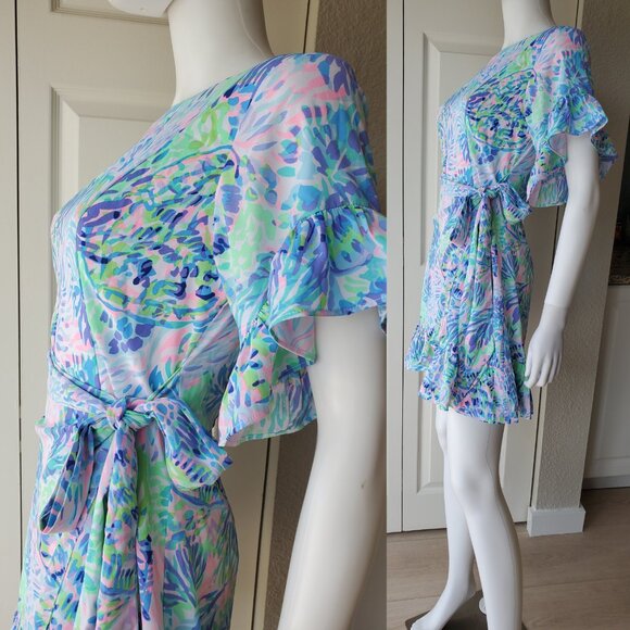Lilly Pulitzer Dariah Size 2 Mini Short Sleeve Wrap Dress - Picture 5 of 12